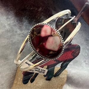 ❤️ Red Rose Pink Dahlia Turquoise Southwestern 926 Adjustable Cuff Bracelet 23gm